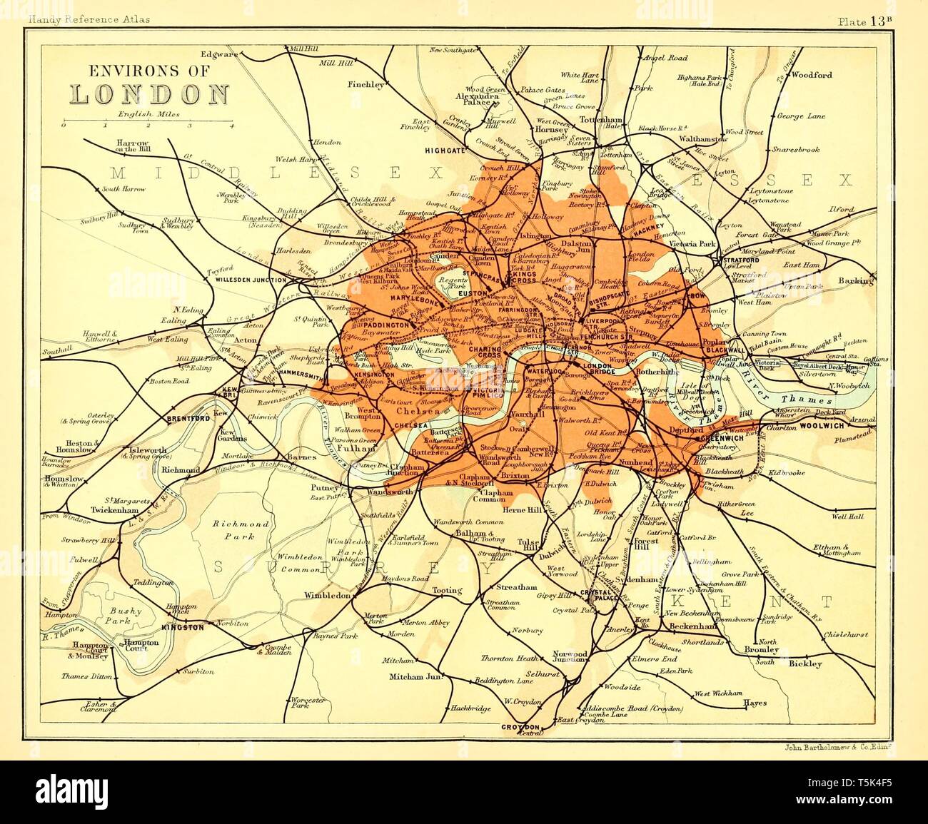 London City Innere Stadt Themse Lithographie 1892 alter historischer Stadtplan
