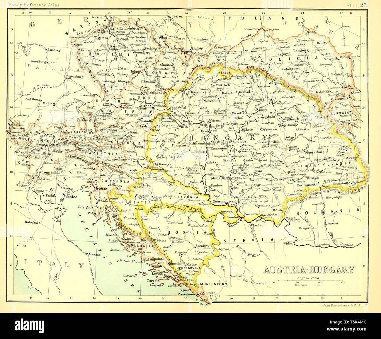 Schöne vintage Hand gezeichnete Karte Illustrationen von Österreich-ungarn von alten Buchen. Kann als Poster oder dekoratives Element für den Innenausbau verwendet werden. Stockfoto