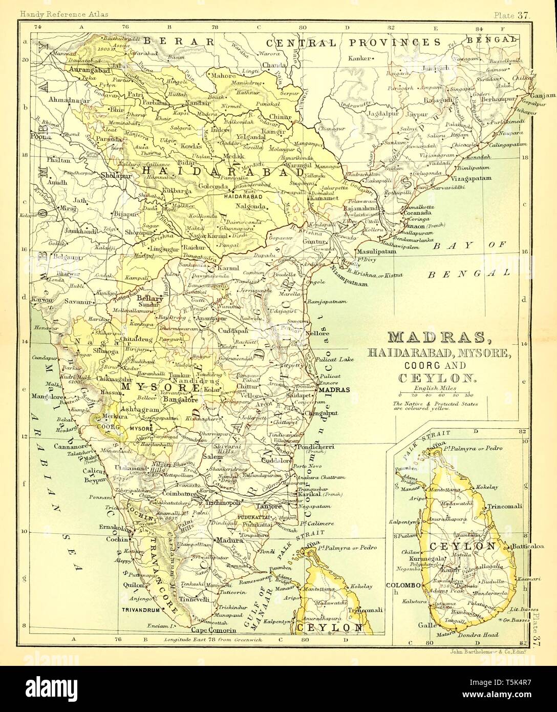 Schöne vintage Hand gezeichnete Karte Illustrationen von Madras und Ceylon aus alten Buch. Kann als Poster oder dekoratives Element für den Innenausbau verwendet werden. Stockfoto