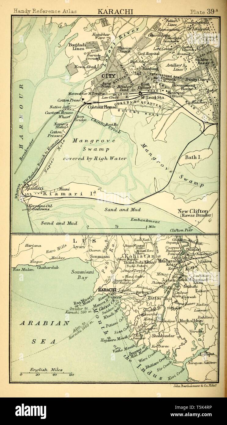 Schöne vintage Hand gezeichnete Karte Illustrationen von Karachi Stadt aus alten Buch. Kann als Poster oder dekoratives Element für den Innenausbau verwendet werden. Stockfoto