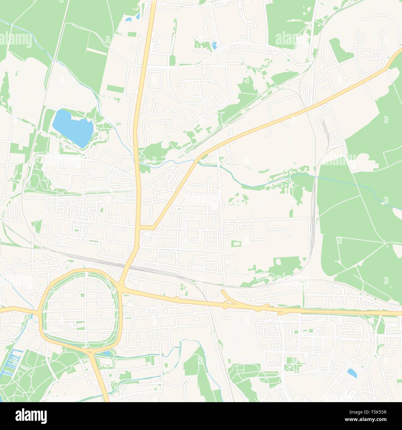Druckbare Karte von Neubrandenburg, Deutschland mit Haupt- und Nebenstraßen und größere Bahnen. Diese Karte ist sorgfältig für Routing und Inverkehrbringen ind konzipiert Stock Vektor