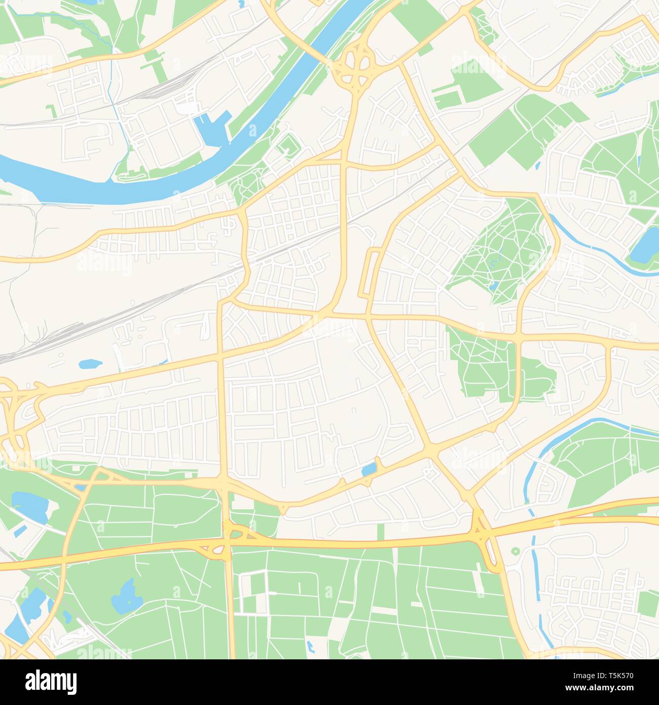 Druckbare Karte von Rüsselsheim am Main mit Haupt- und Nebenstraßen und