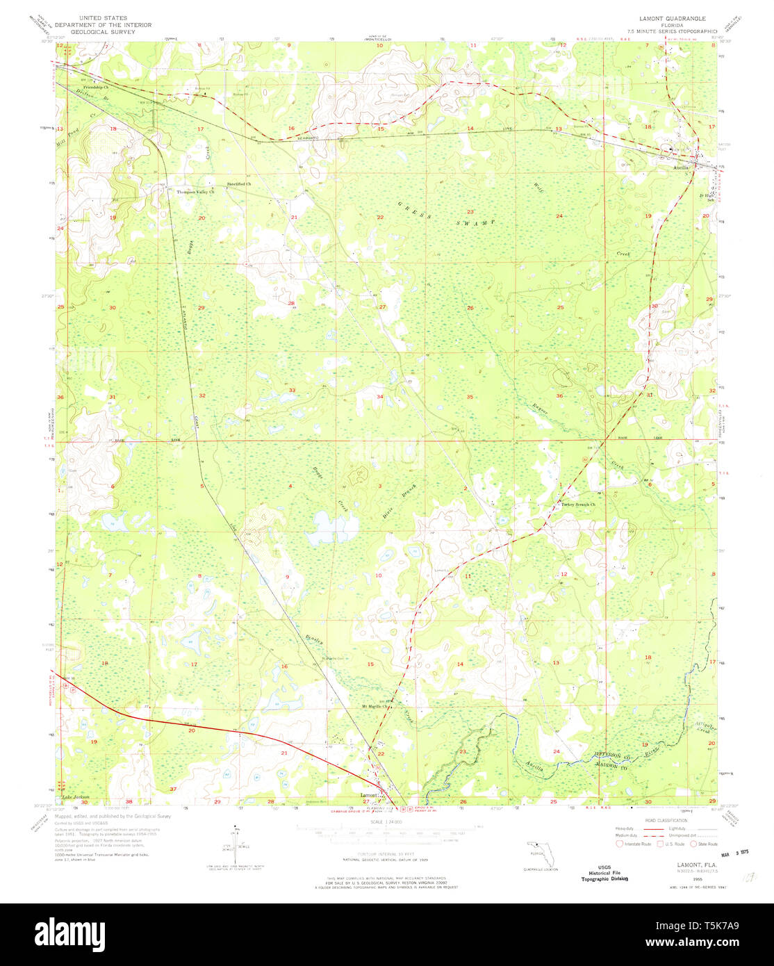 USGS TOPO Karte Florida FL Lamont 347170 1955 24000 Wiederherstellung Stockfoto