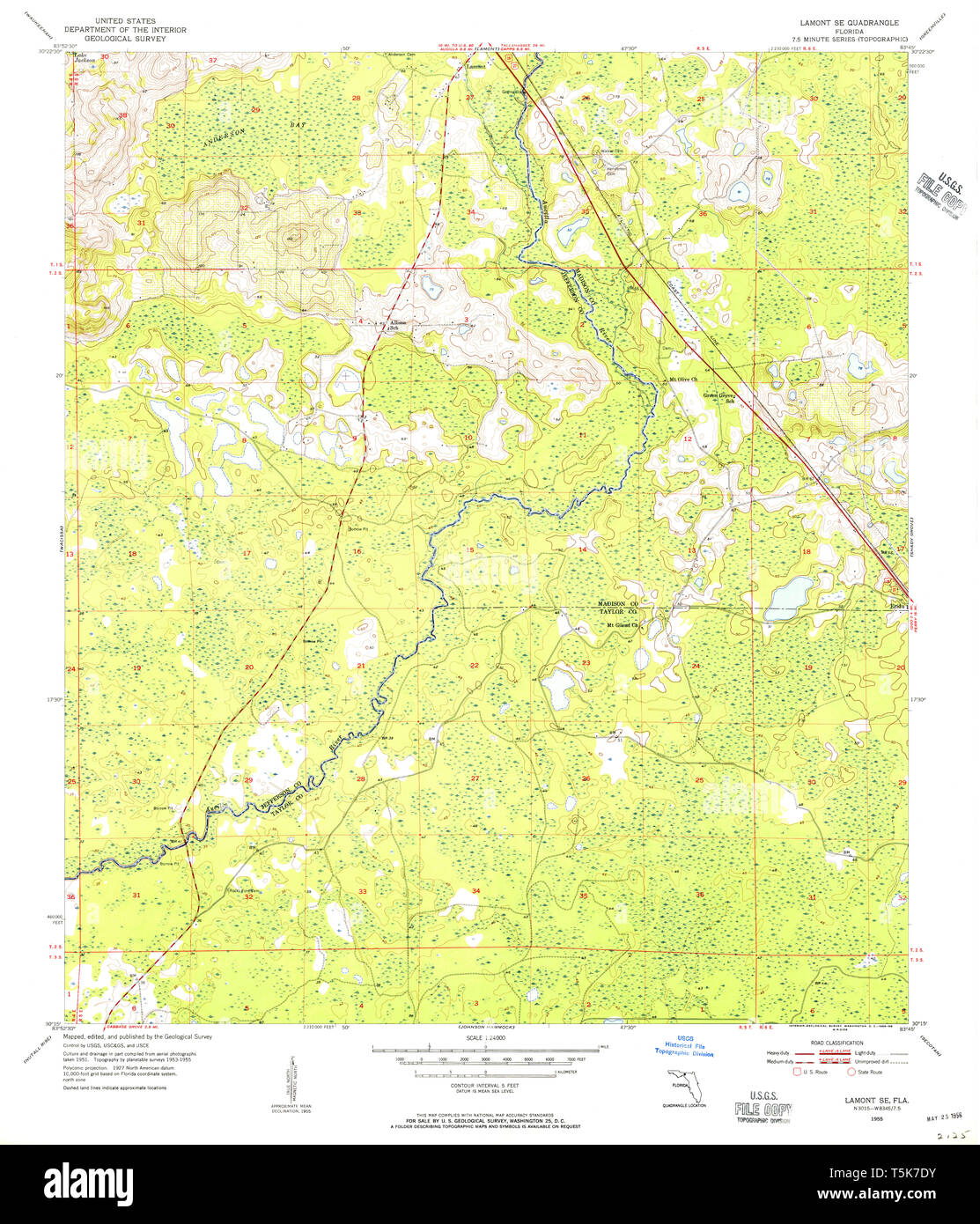 USGS TOPO Karte Florida FL Lamont SE 347174 1955 24000 Wiederherstellung Stockfoto