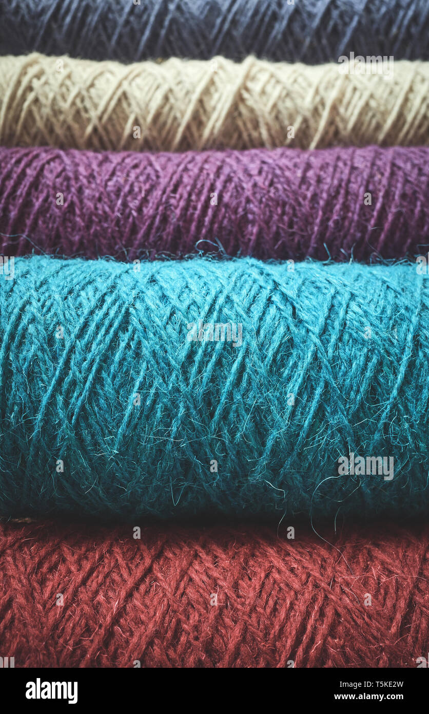 Zusammenfassung Hintergrund aus Wolle Garne, geringe Tiefenschärfe, Farbe Tonen angewendet. Stockfoto