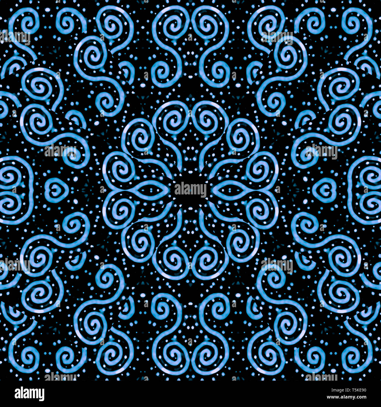 Spiralen und Punkte Motiv oriental kunstvollen Stil nahtlose Muster in Blau und Schwarz Farben Stockfoto