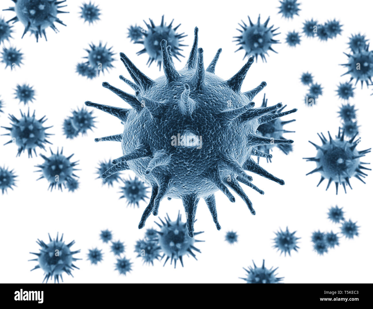 3d-Abbildung der viralen Infektion. Hepatitis Viren, Influenza Virus H1N1. Virus abstrakt Hintergrund. - 3D-Illustration isoliert auf weißem Hintergrund. Stockfoto