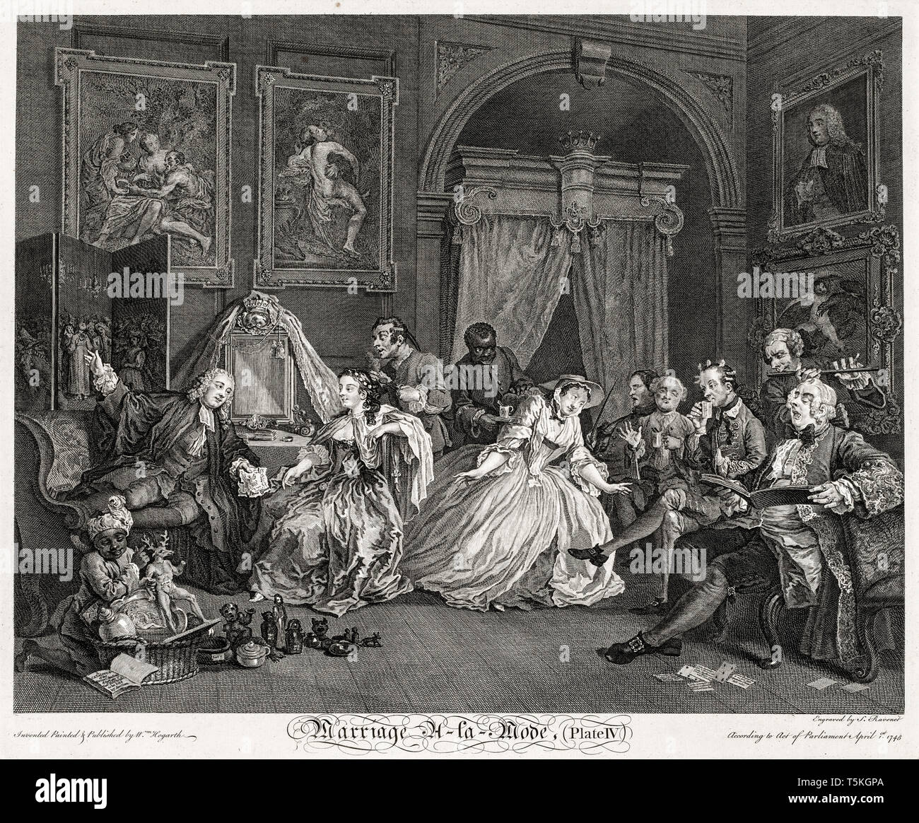 William Hogarth, Ehe à la Mode: Die Toilette Szene, Gravieren, 1745 Stockfoto