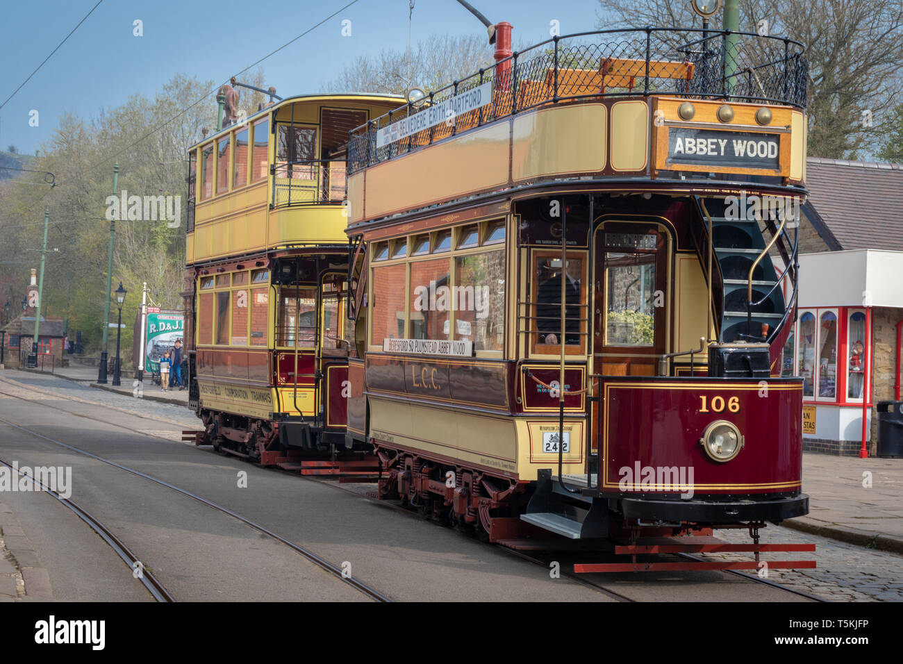 Crich Straßenbahn Dorf Home der anerkannten nationalen Tramway Museum in der Nähe von Matlock Derbyshire in England Stockfoto