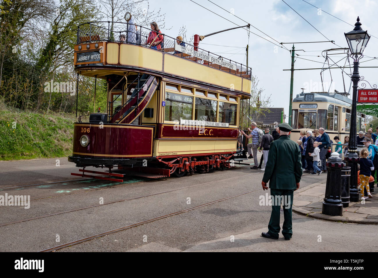 Crich Straßenbahn Dorf Home der anerkannten nationalen Tramway Museum in der Nähe von Matlock Derbyshire in England Stockfoto