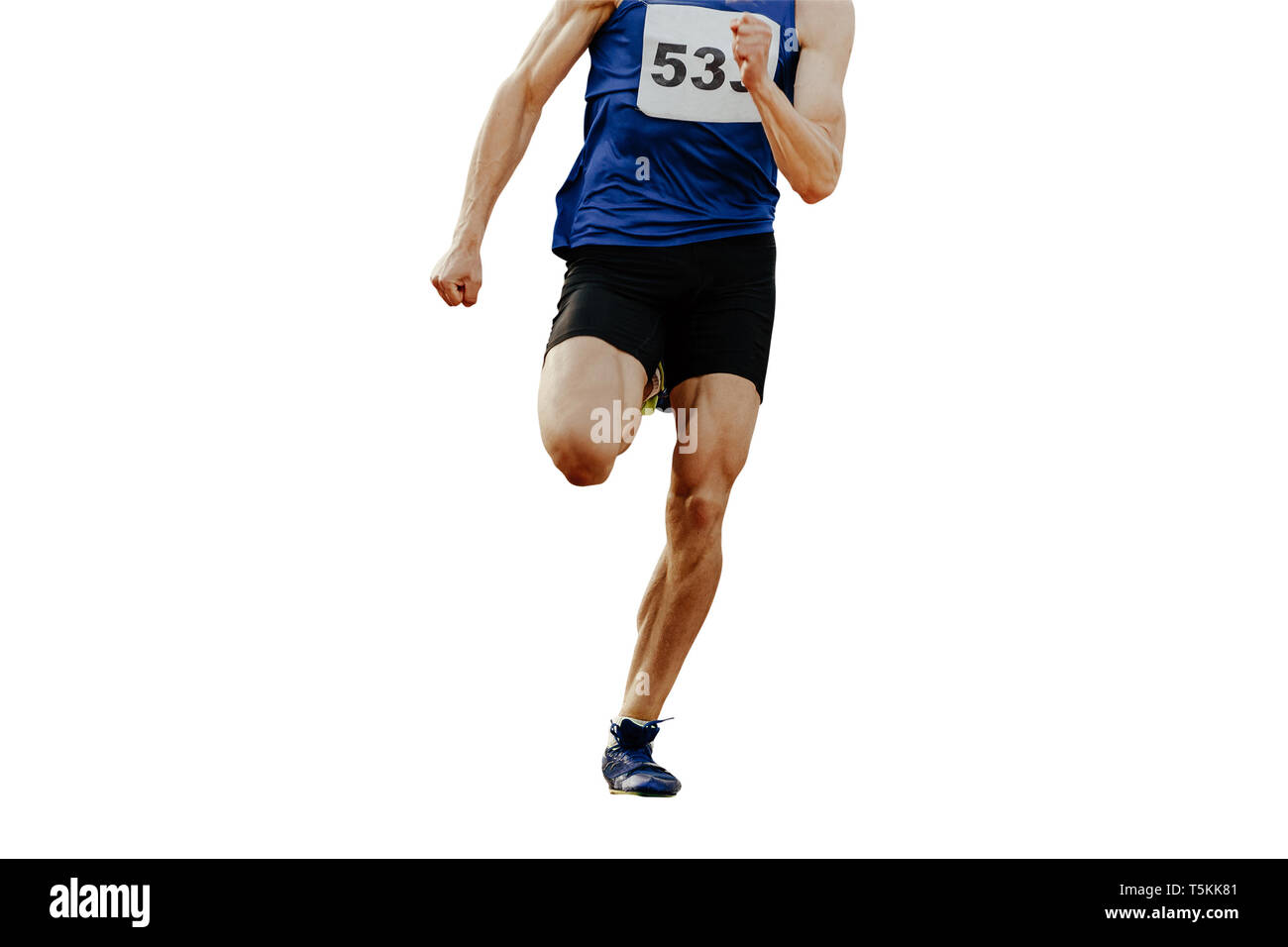 Beine sprinter Mann runner auf weißem Hintergrund Stockfoto