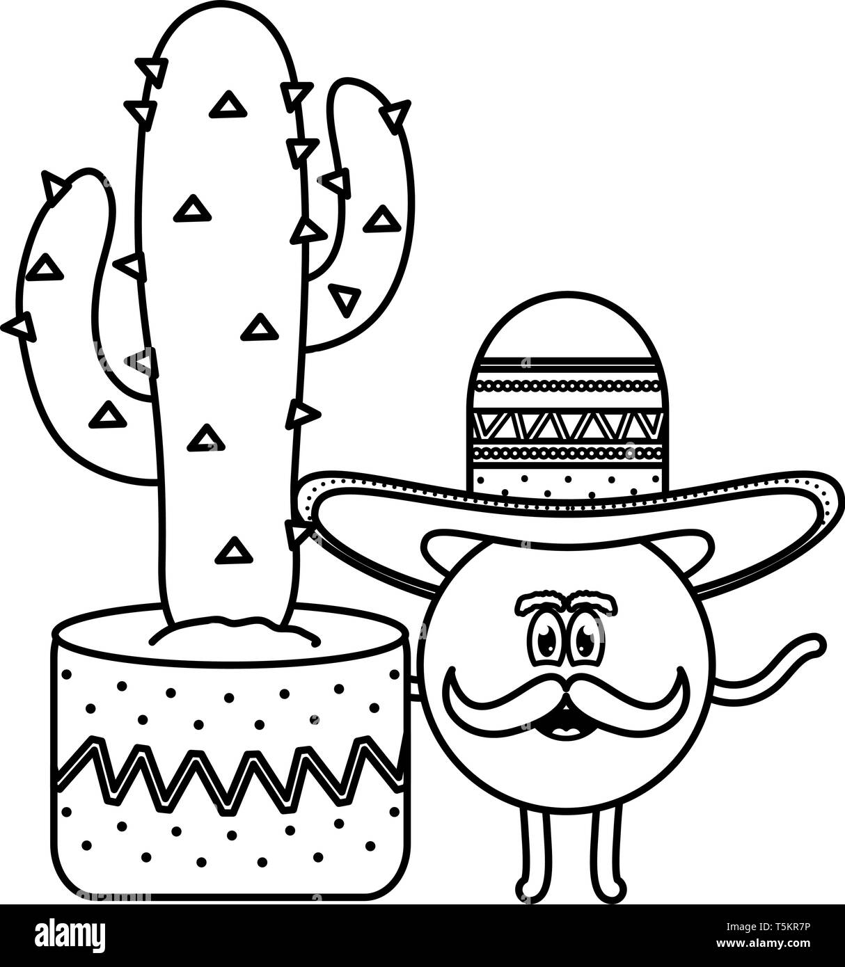 Mexikanische emoji mit Hut und Cactus Charakter Vector Illustration Design Stock Vektor