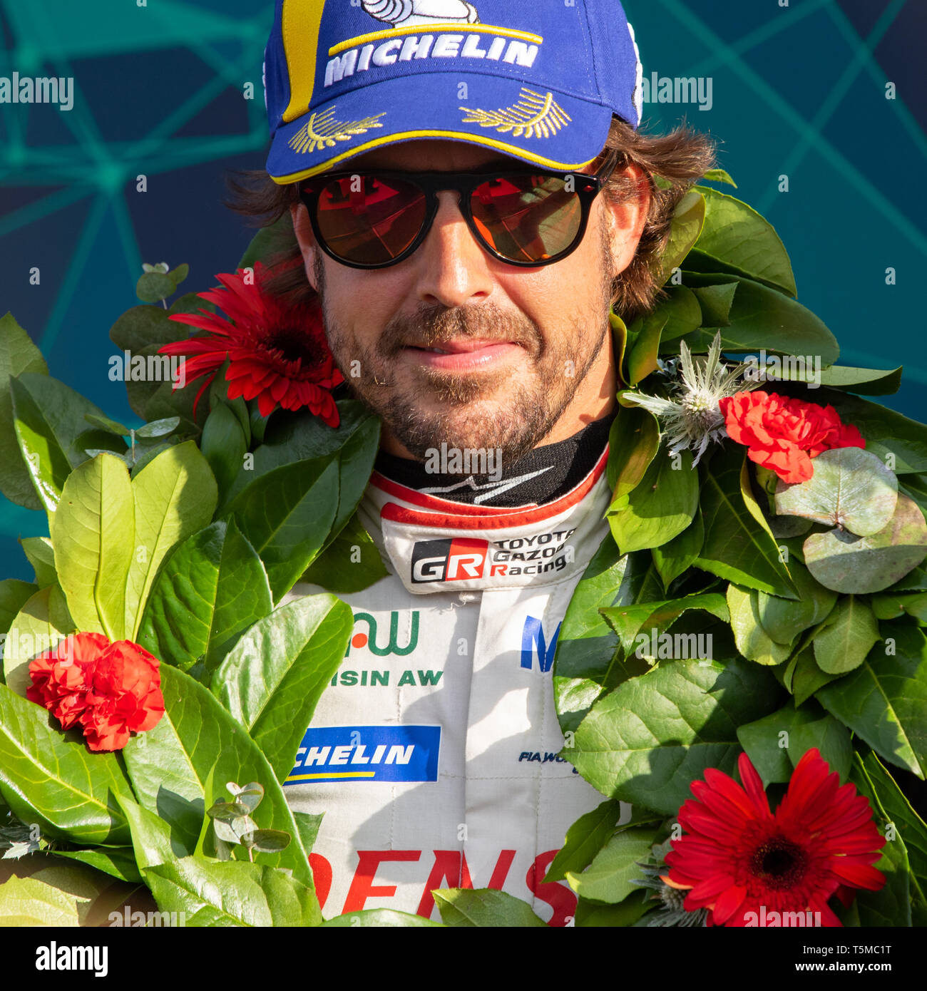 Fernando Alonso feiert ersten Sieg mit Toyota Gazoo Racing bei den 6 Stunden von Silverstone, World Endurance Championship 2018 Superseason Stockfoto