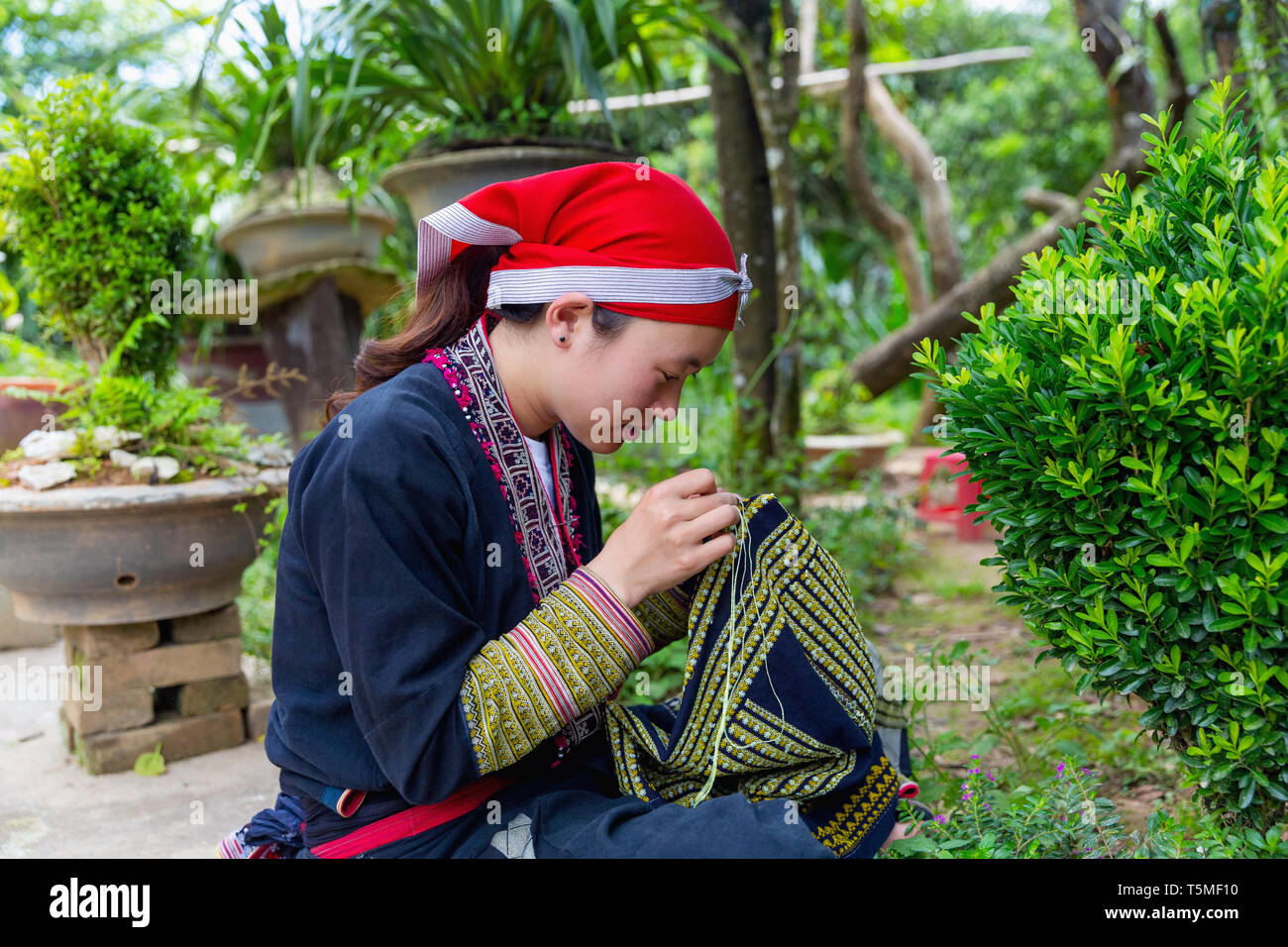 Junge Frau der Roten Dzao ethnische Minderheit von Sapa, Vietnam, Asien Stockfoto