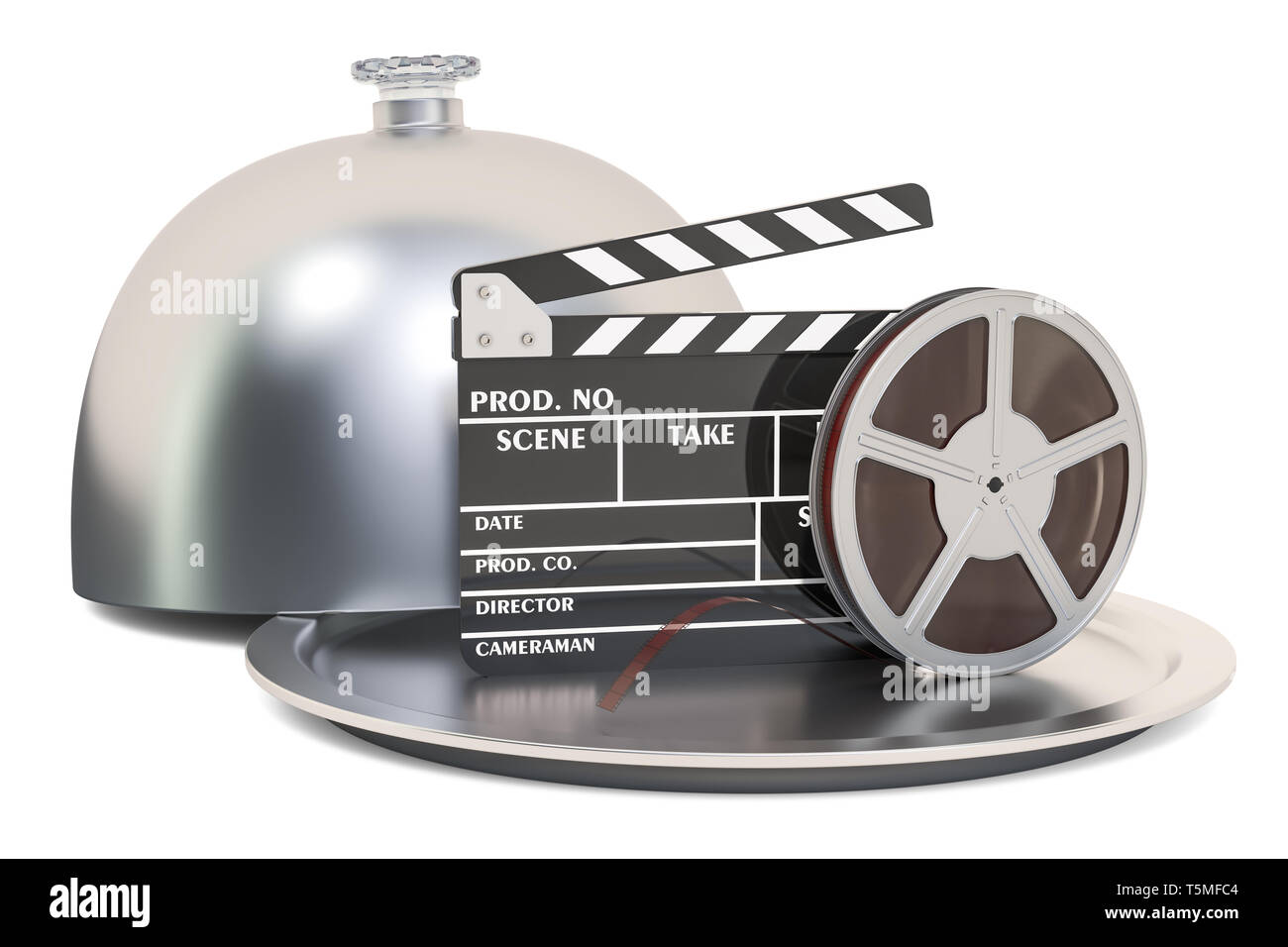 Vorstellung der neuen Filme oder Serien Konzept. 3D-Rendering auf weißem Hintergrund Stockfoto