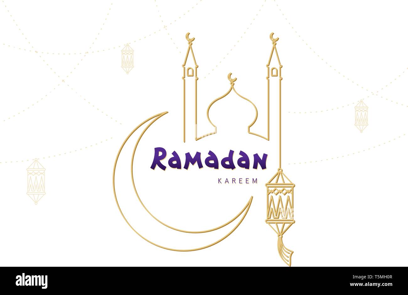 Arabisch islamische Kalligraphie text Ramadan Kareem mit Halbmond, Laterne, Moschee. Ramadan Mubarak grußzeile Vektor Plakat für muslimische Gemeinschaft f Stock Vektor