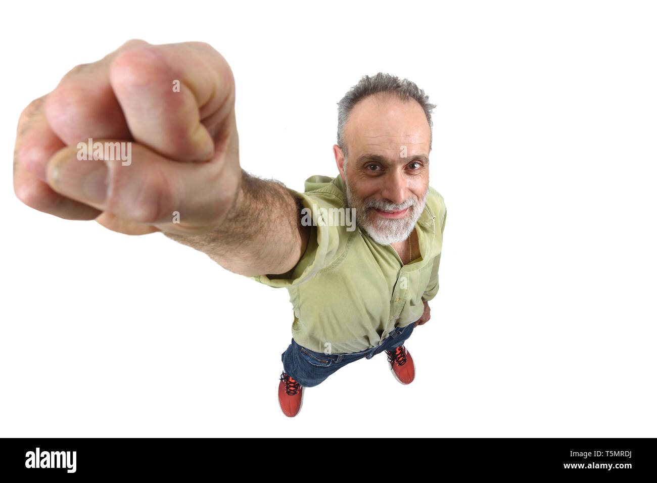 Mann mit erhobener Faust Stockfoto