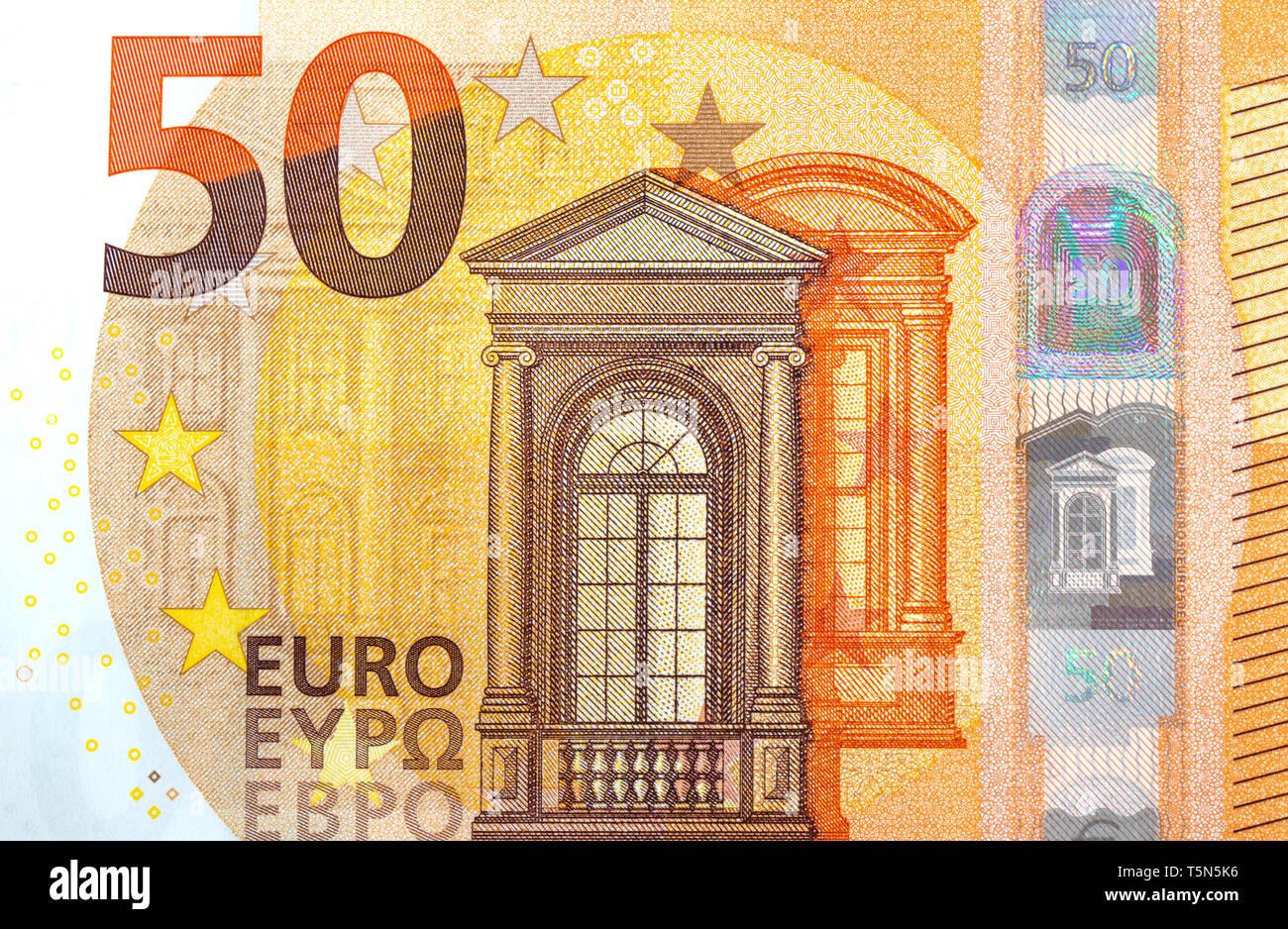 50 euro Bank Note Nahaufnahme Detail, europäischen Währung Stockfoto