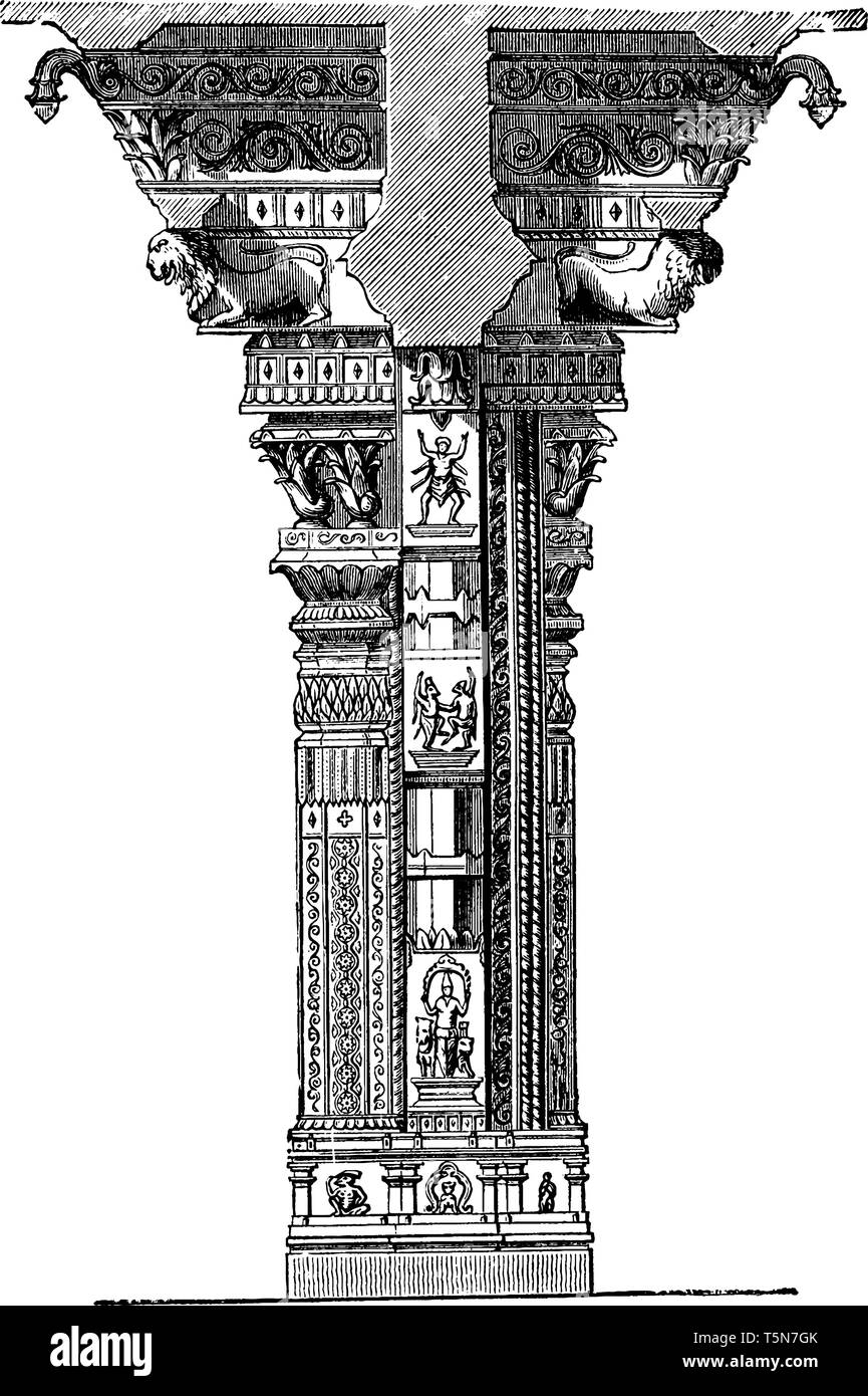 Säule in der Trimal Naik Tschultri ist eine Ruhestätte für Besucher, wo die Zimmer und das Essen durch eine gemeinnützige Institution für die nominalen Steuersätze vorgesehen sind, vinta Stock Vektor