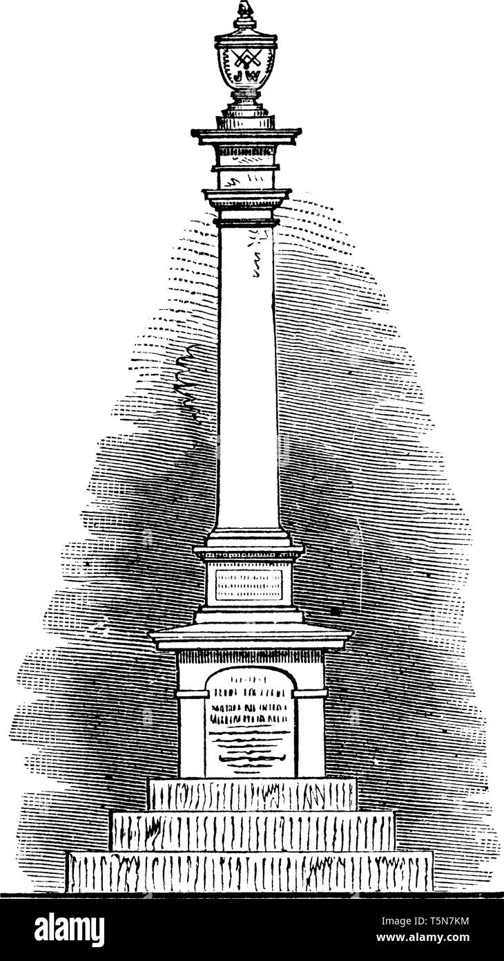 Warren's Denkmal in Erinnerung an Mason erstellt und Bunker Hill held Dr. Joseph Warren gefallen, vintage Strichzeichnung oder Gravur Abbildung Stock Vektor
