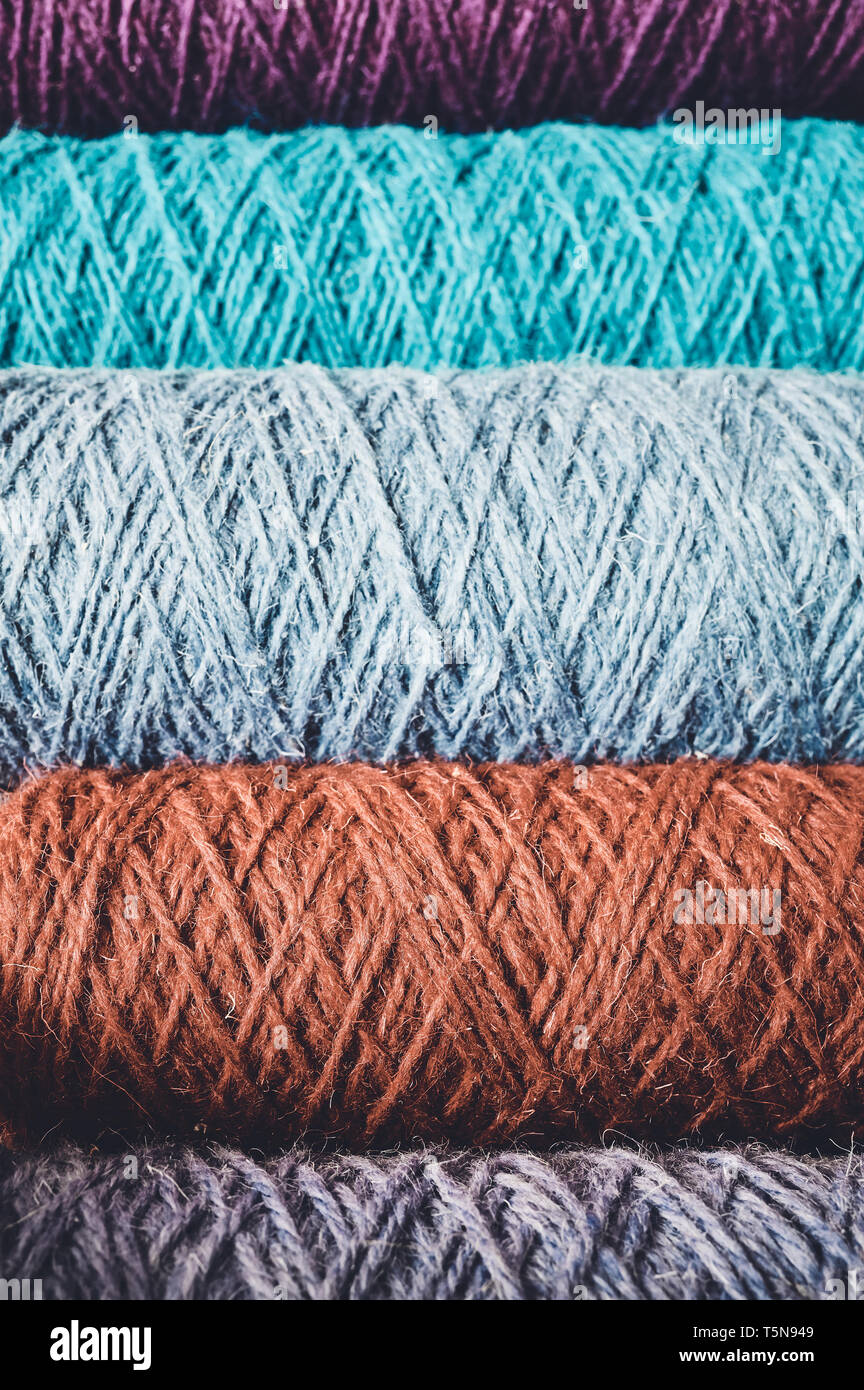 Zusammenfassung Hintergrund aus Wolle Garne, geringe Tiefenschärfe, Farbe Tonen angewendet. Stockfoto