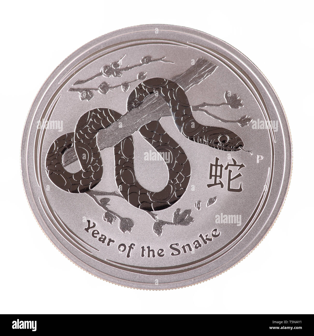 Australische Silbermünze - Jahr der Schlange - ein Australischer Dollar Stockfoto
