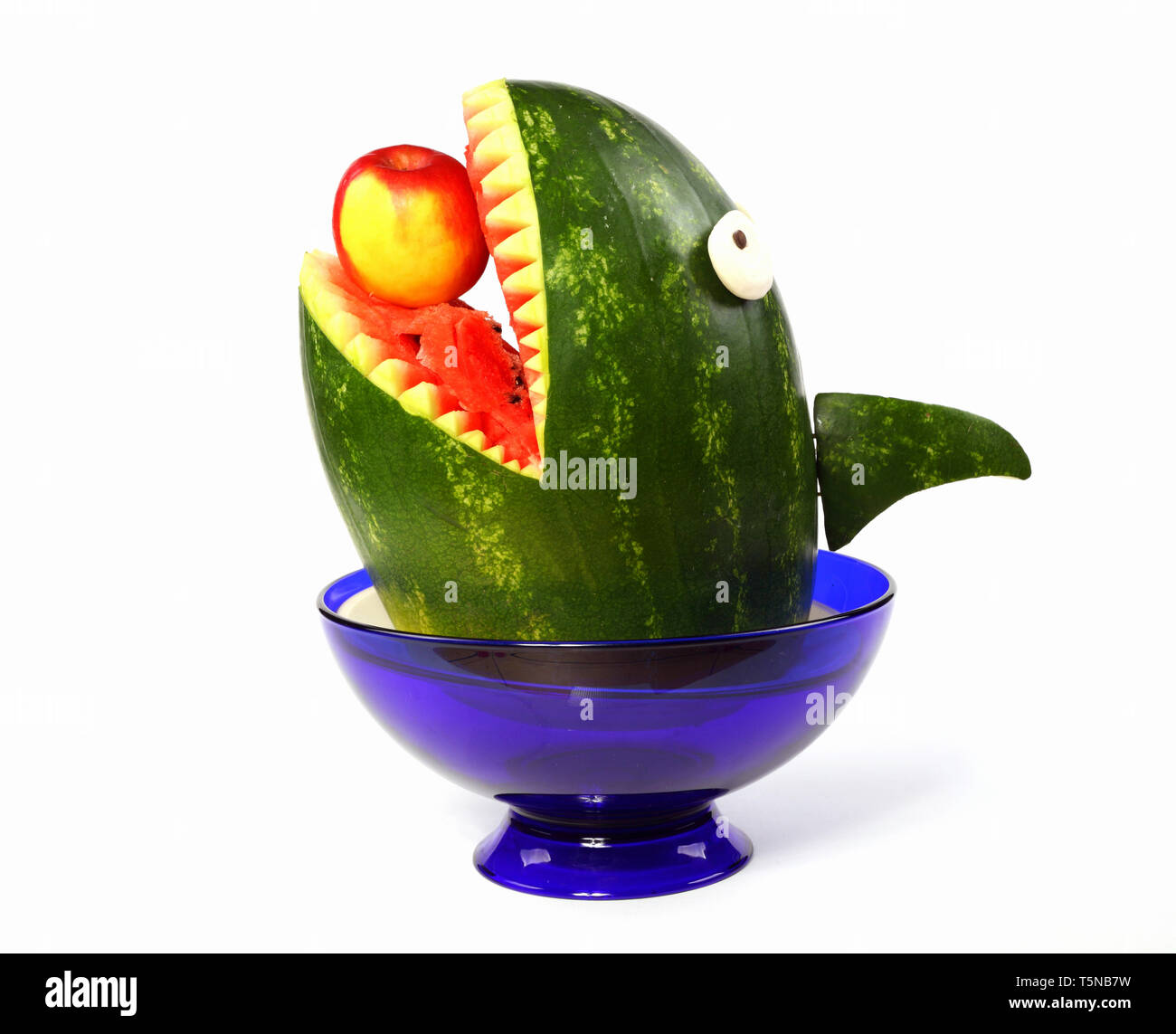 Wassermelone Shark Shark aus der Wassermelone geschnitzt Stockfoto