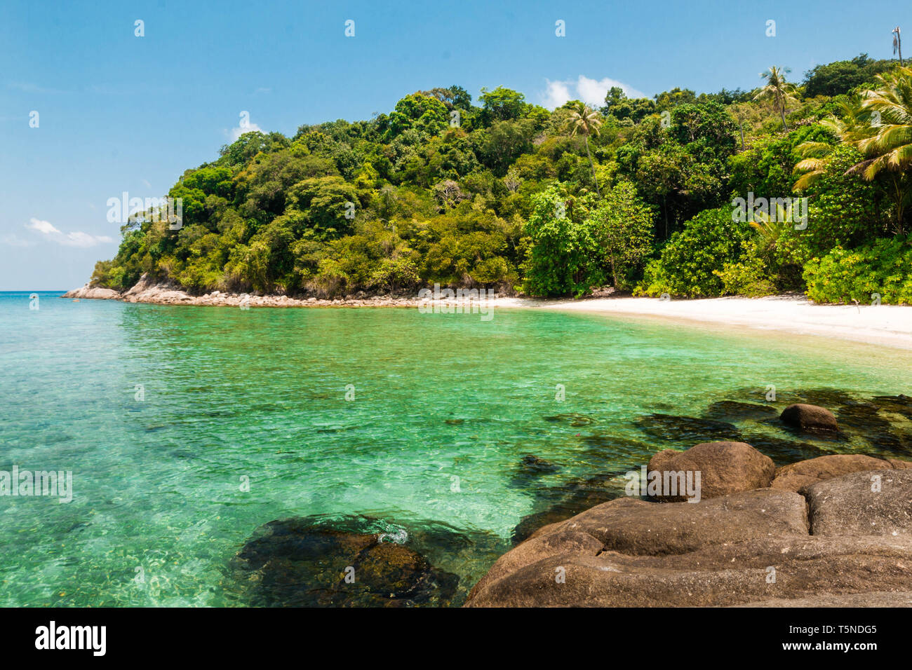 Tropischen Strand im Sommer verlassen. Idyllische Wasser zu Schnorcheln in Asien Stockfoto