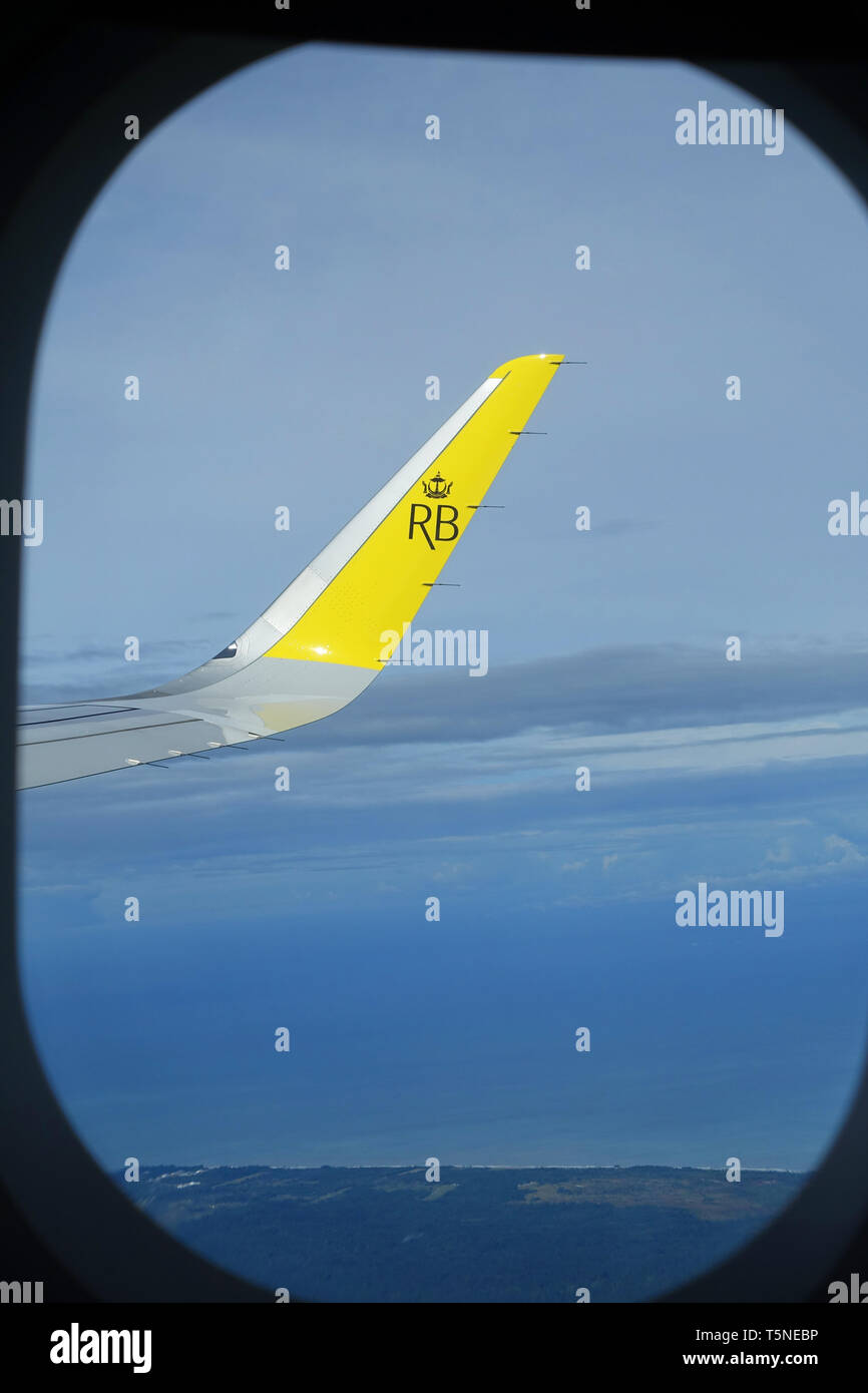 Royal Brunei Airlines Logo auf dem Flugzeugflügel Stockfoto