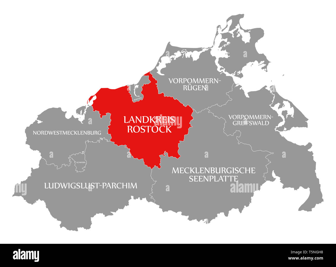 Rostock County in Rot Karte von Mecklenburgvorpommern