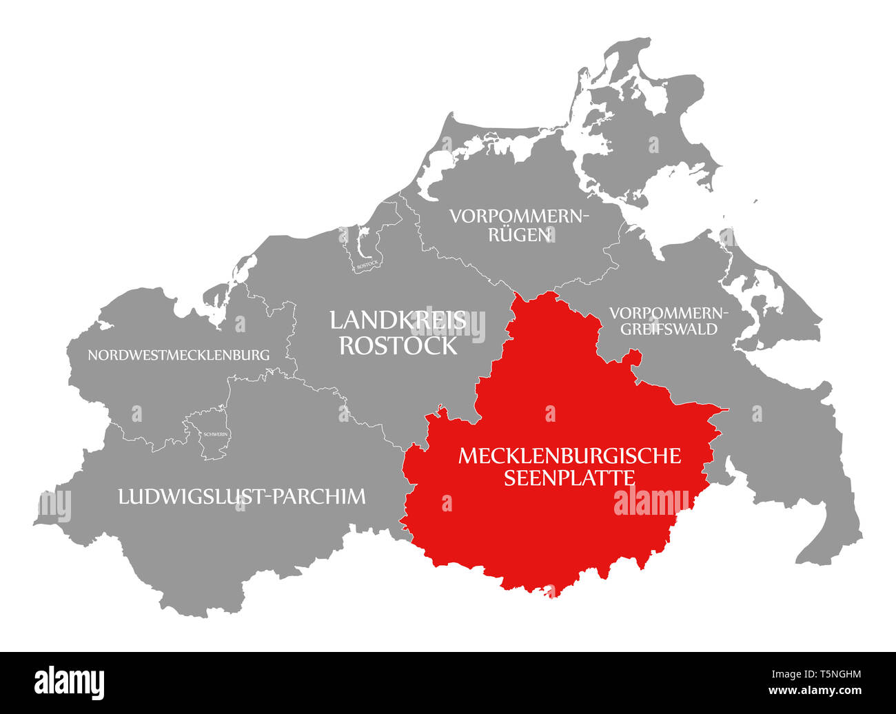 Mecklenburgische Seenplatte County in Rot hervorgehoben Karte von