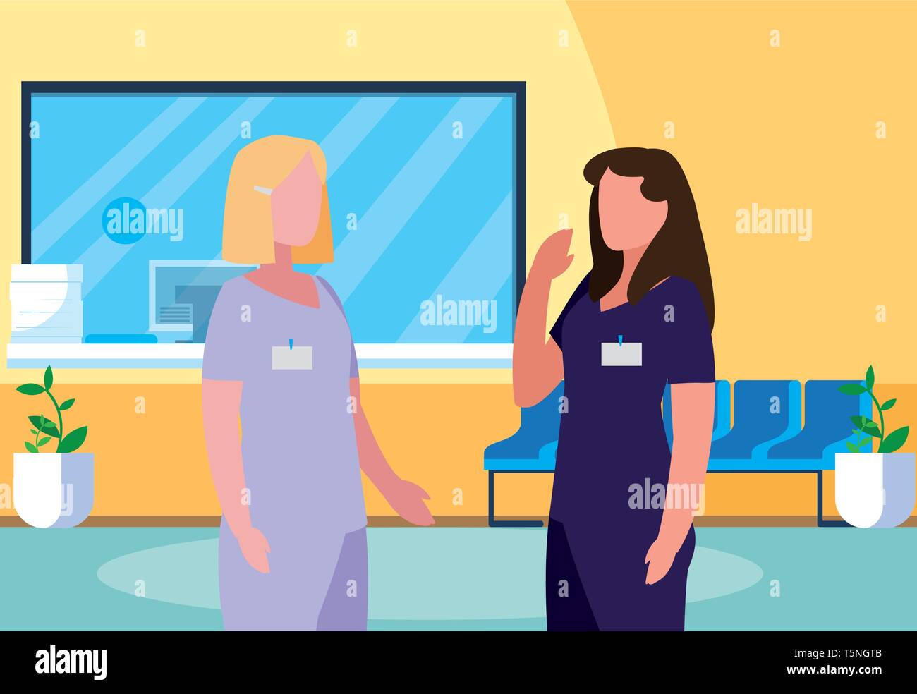 Weibliche Medizin Arbeiter im Krankenhaus Rezeption Vector Illustration Design Stock Vektor