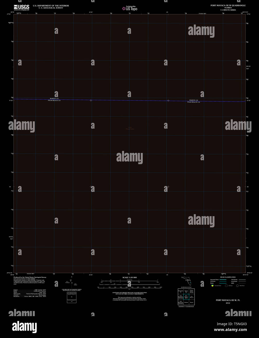 USGS TOPO Karte Florida FL Port Mayaca OE W 20120709 TM invertiert Wiederherstellung Stockfoto