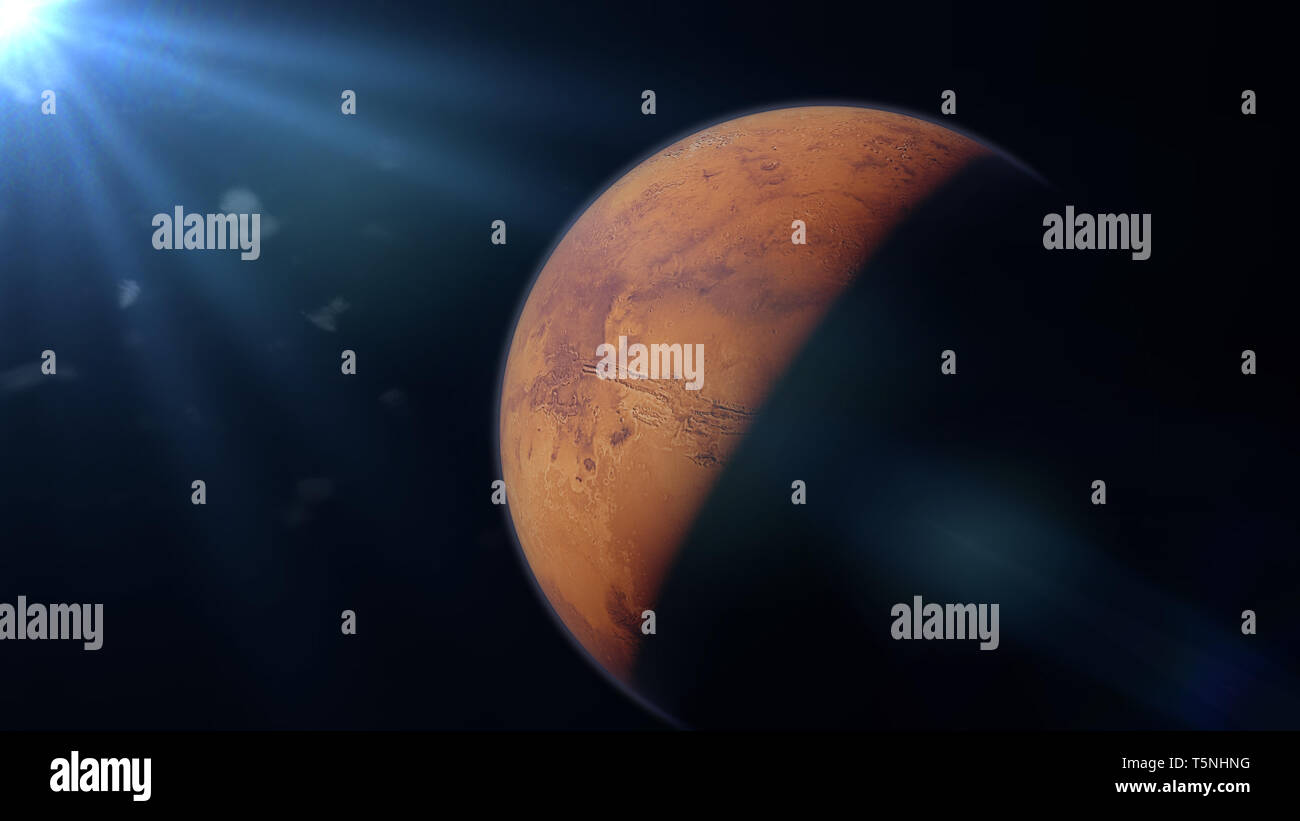 Mars, der Rote Planet und die Sonne Stockfoto