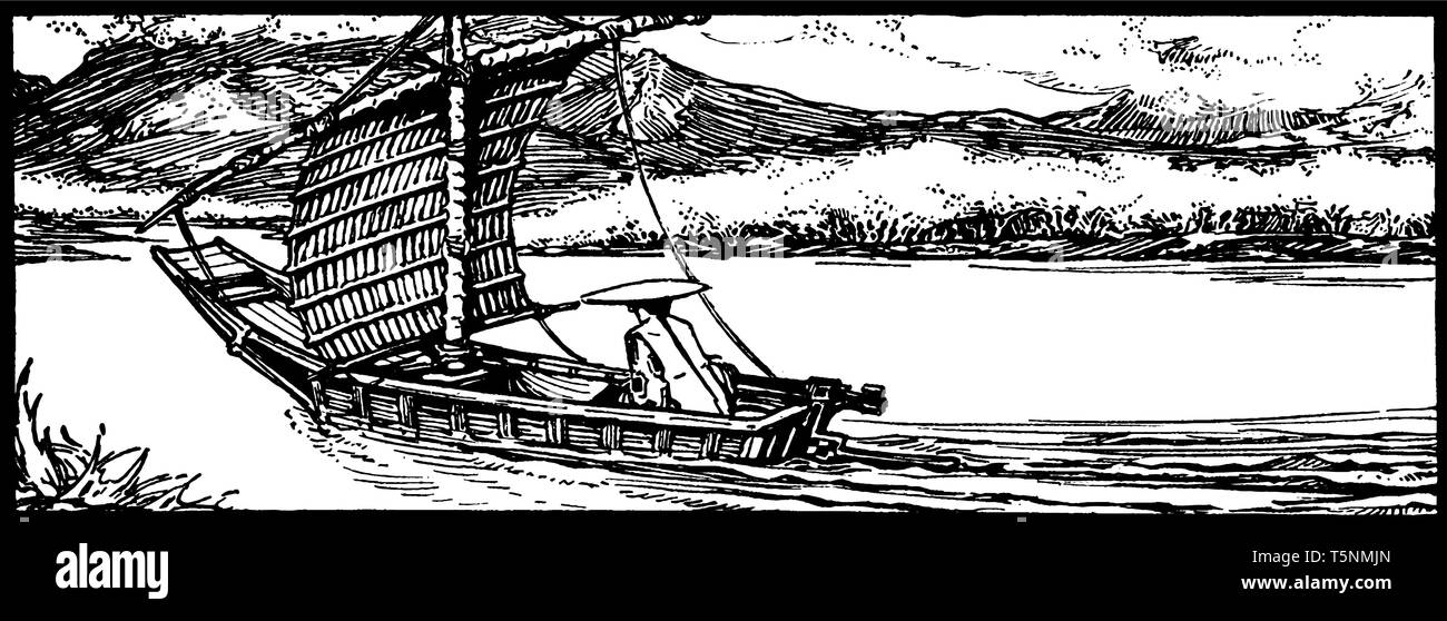 Chinesische Segelboot, wo der englische Name kommt von Javanischen jong Sinne Schiff oder großes Schiff und Dschunken wurden ursprünglich während der Han Dynas entwickelt. Stock Vektor