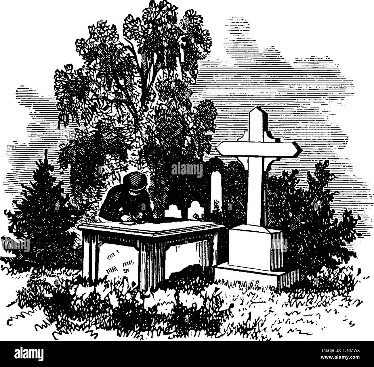 Das Denkmal von Richard Dale, ein Marineoffizier, vintage Strichzeichnung oder Gravur Abbildung. Stock Vektor