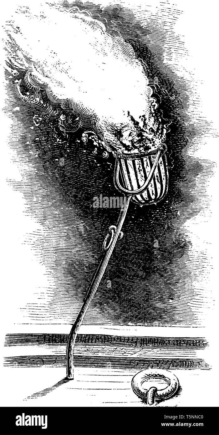 Steamboat Taschenlampe Warenkorb ist lang bearbeitet Eisen Warenkorb bezeichnet eine Fackel oder Feuer Korb wurde verwendet, um zu helfen, aus dem 19. Jahrhundert Fluss Piloten in flachen Gewässern navigieren Stock Vektor