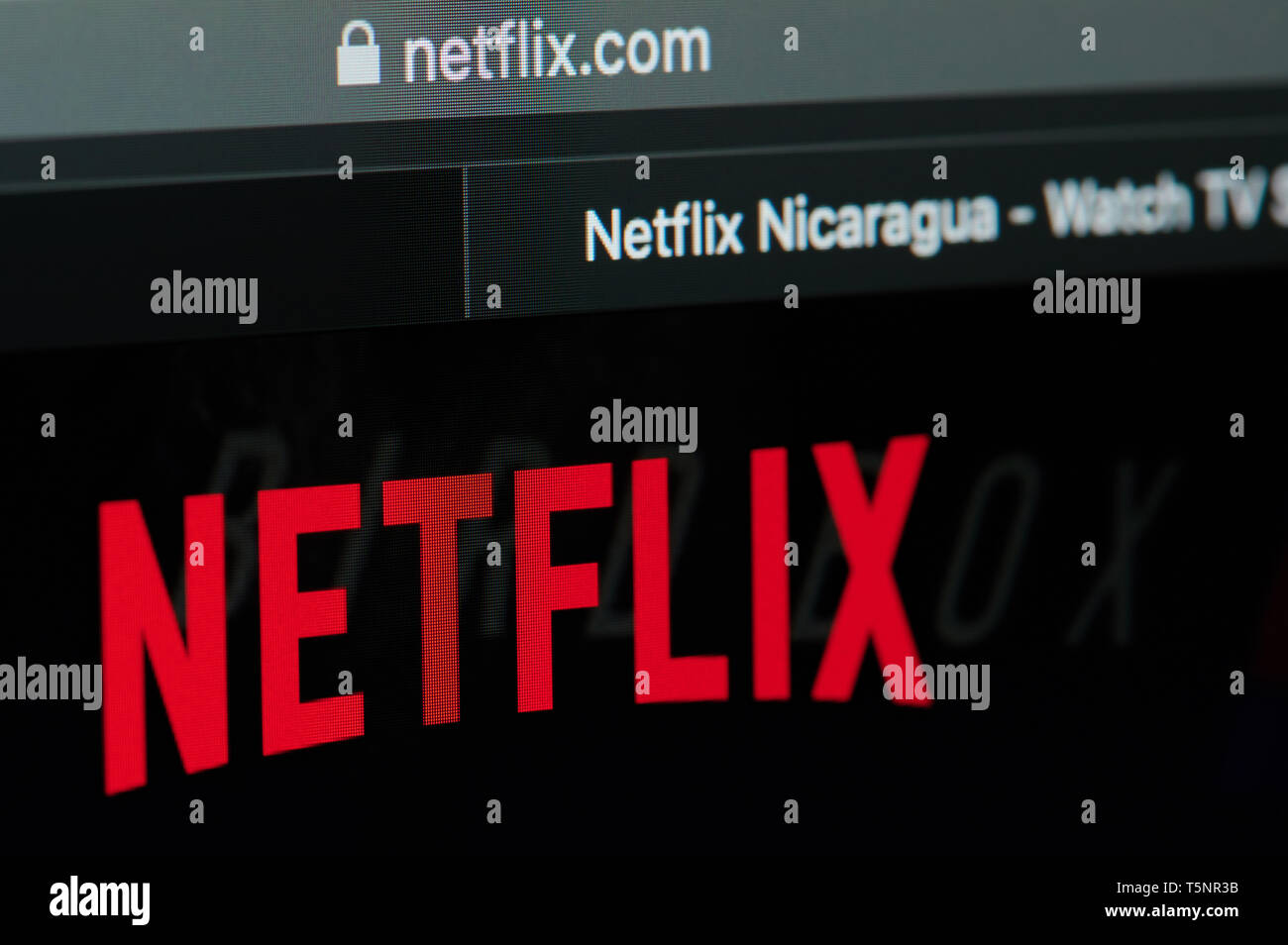 New York, USA - 22. April 2019: Netflix Home Page auf Laptop Nahaufnahme der Anzeige Stockfoto