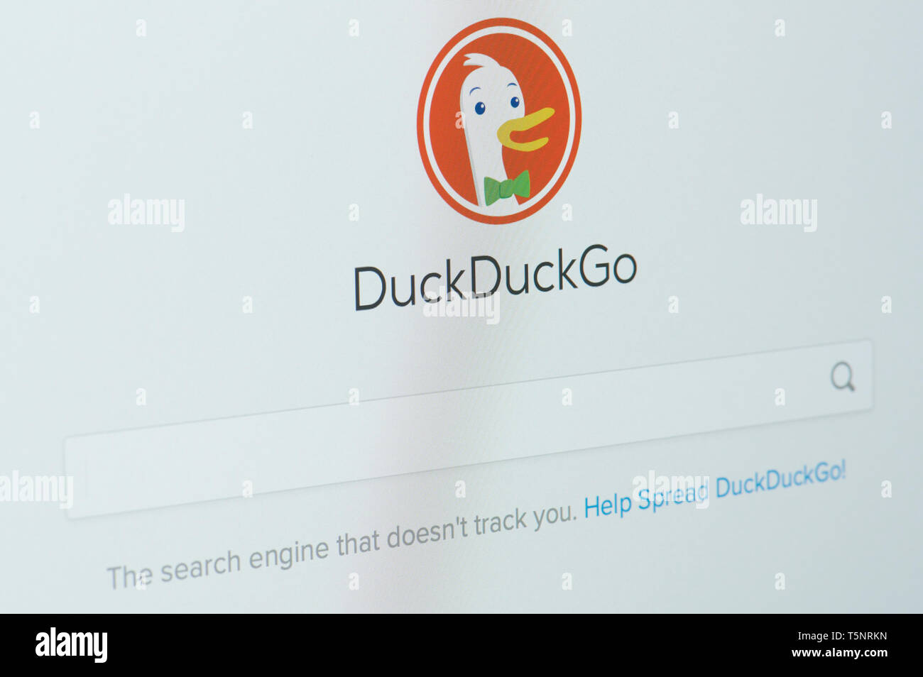 New York, USA - 22. April 2019: DuckDuckgo Suche Startseite auf Laptop Nahaufnahme der Anzeige Stockfoto