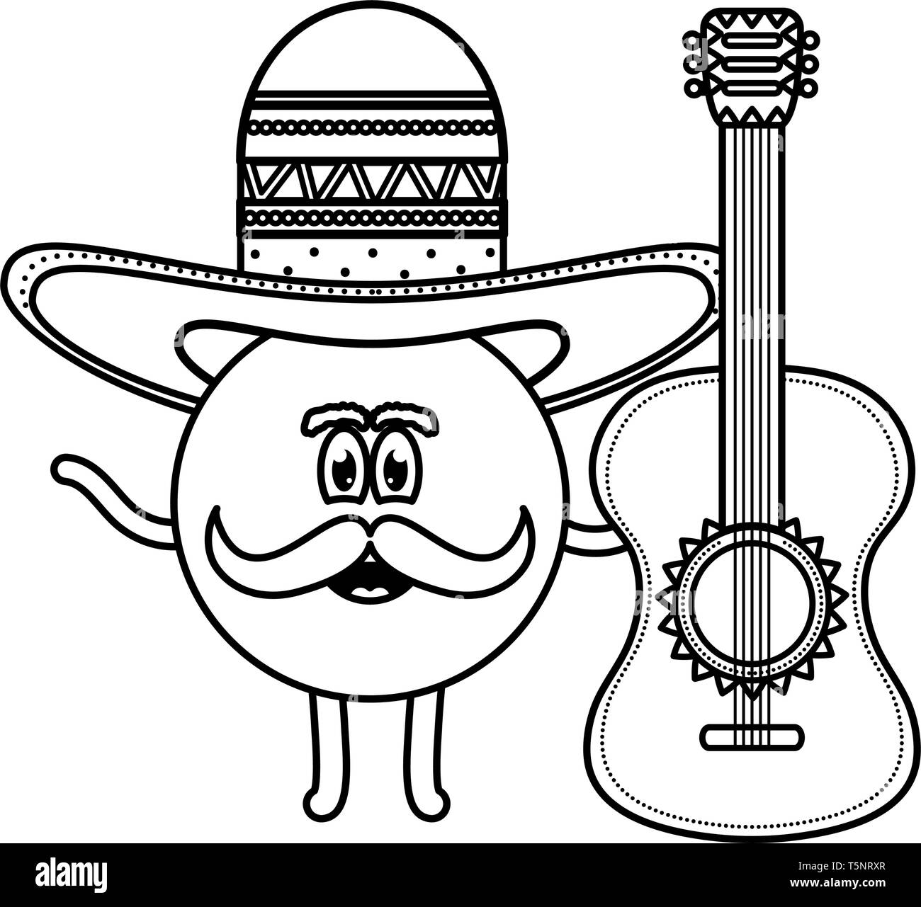 Mexikanische Emoji-zeichen mit Gitarre Vector Illustration Design Stock Vektor