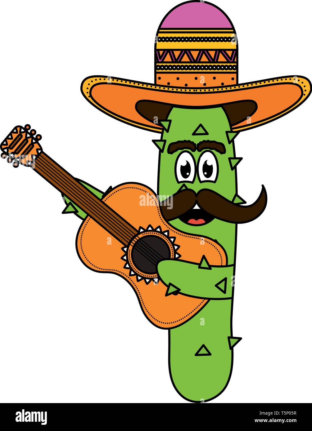 Mexikanischer Kaktus mit Hut und Gitarre Comic-figur Vector Illustration  Design Stock-Vektorgrafik - Alamy