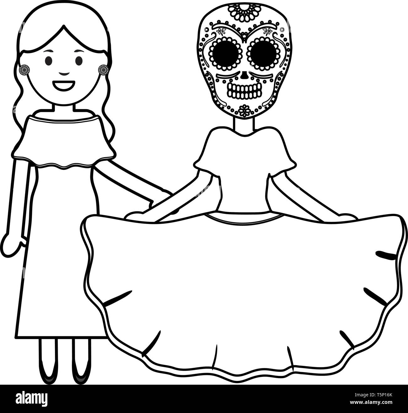Schöne mexikanische Frau mit Katrina zeichen Vector Illustration Design Stock Vektor