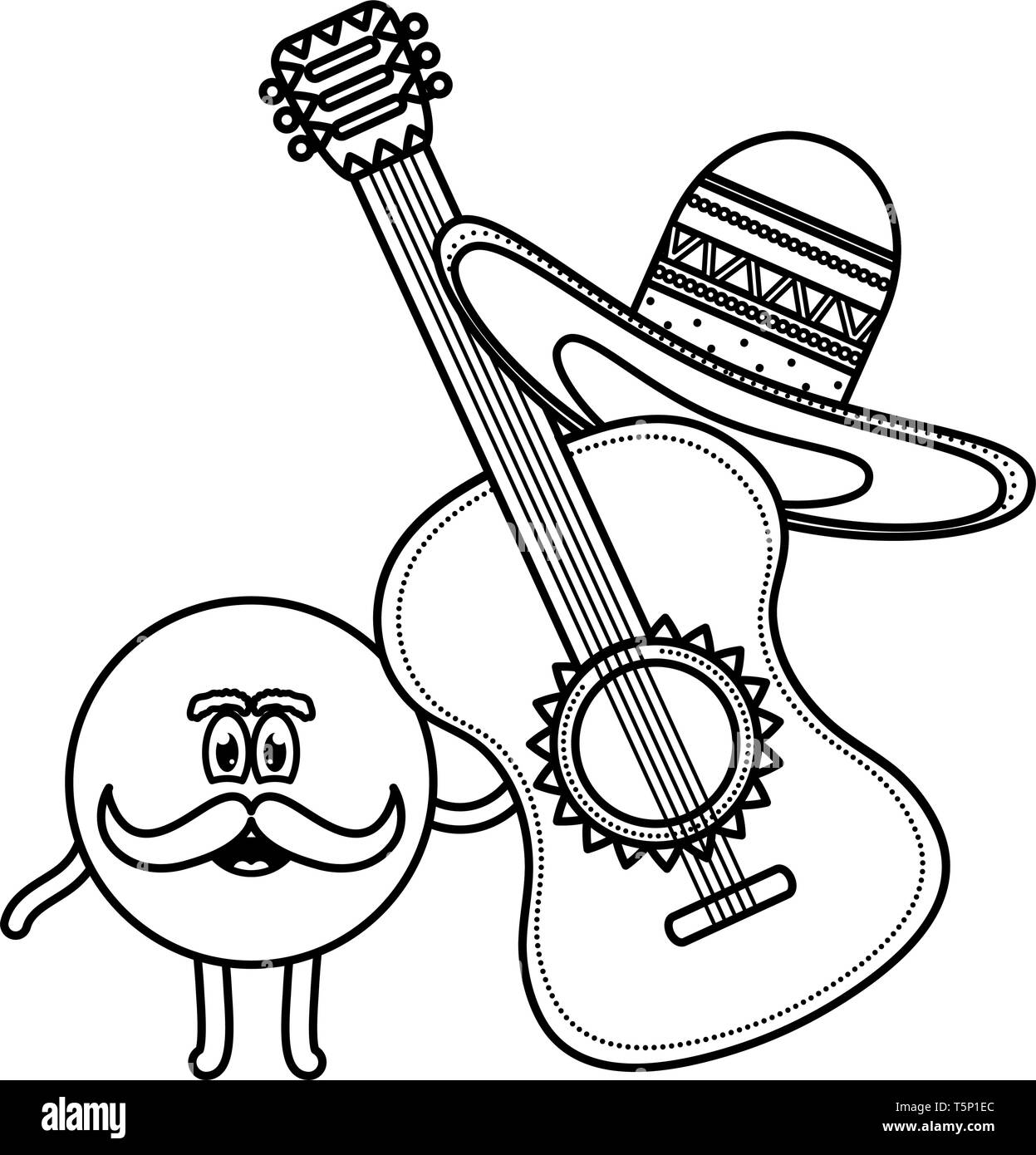 Mexikanische Emoji-zeichen mit Gitarre Vector Illustration Design Stock Vektor