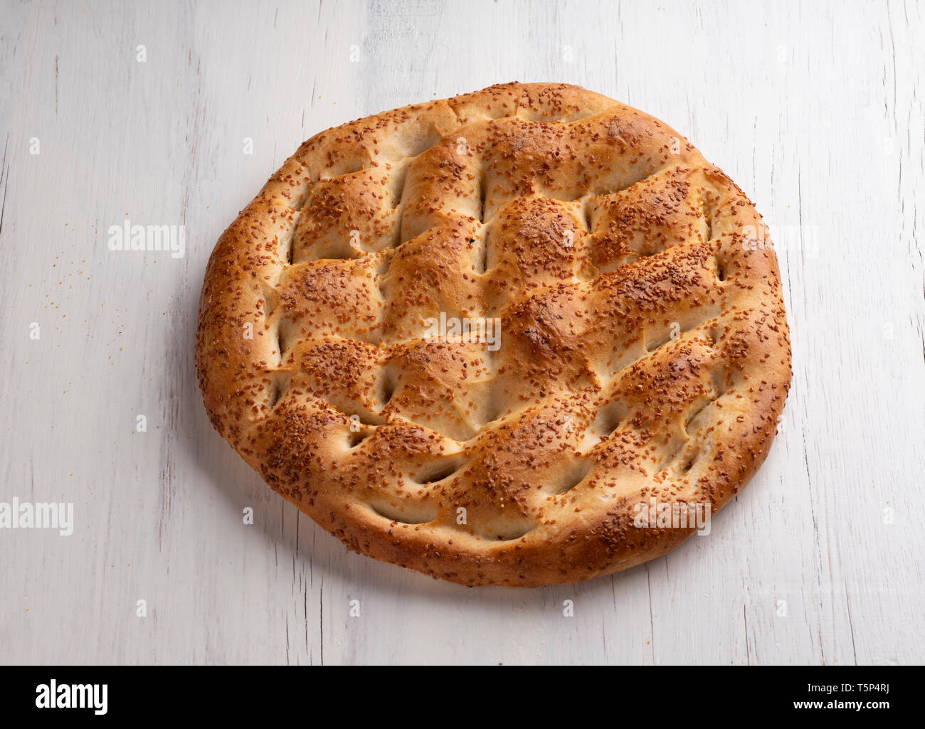 Ramadan Pita (Türkisch; Ramazan Pidesi) Traditionelles türkisches Brot für Mubarak Ramadan Stockfoto