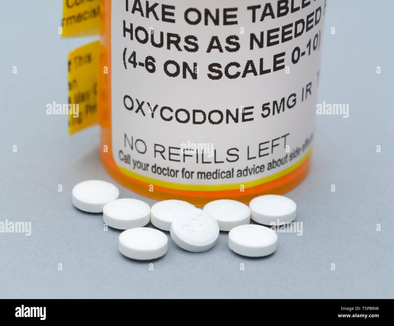 Oxycodone Verordnungpillen Opioide keine Nachfüllpackungen Stockfoto