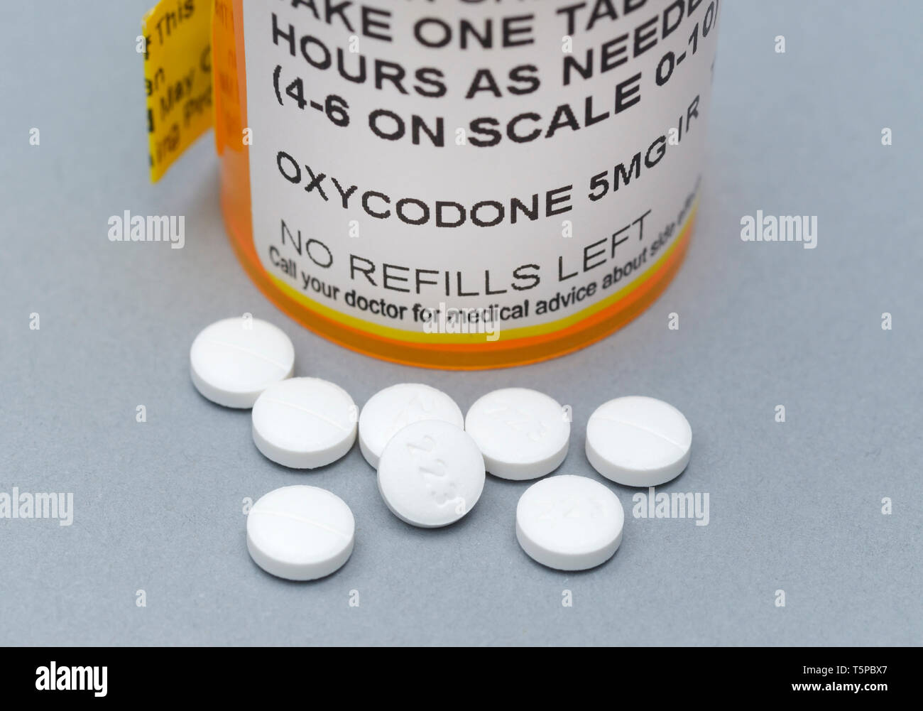 Oxycodone Verordnungpillen Opioide keine Nachfüllpackungen Stockfoto