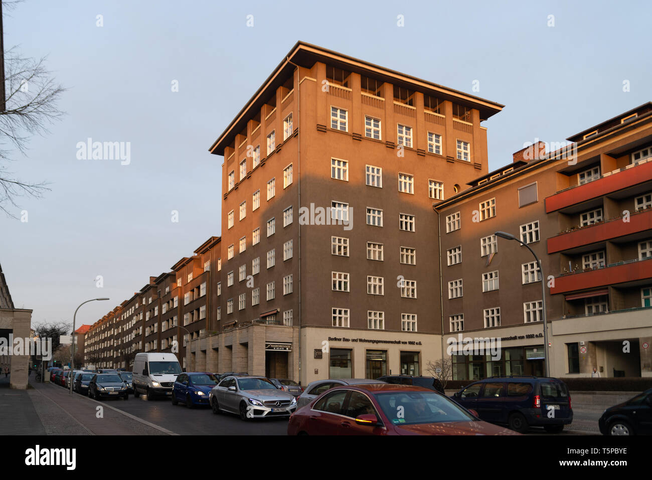 Berlin, Deutschland. Februar 19, 2019. Morgen in Berlin. Blick auf die Stadt und die Architektur Berlins. Sonnenuntergang. Stockfoto