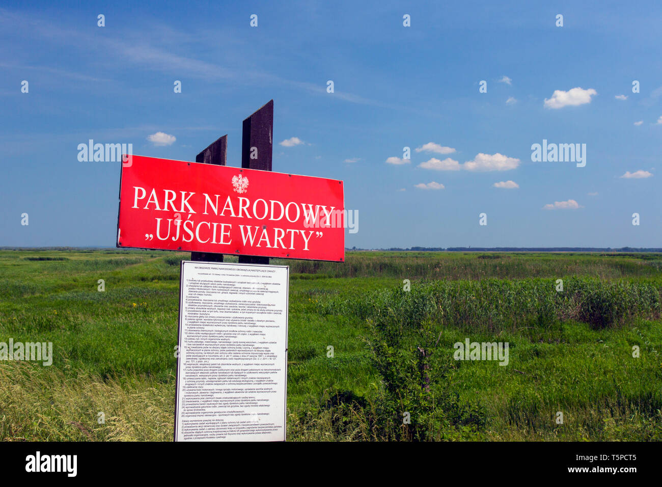 Zeichen der Ujście Warty Nationalpark/Warthe River-Mouth Nationalpark, Woiwodschaft Lebus, Polen Stockfoto