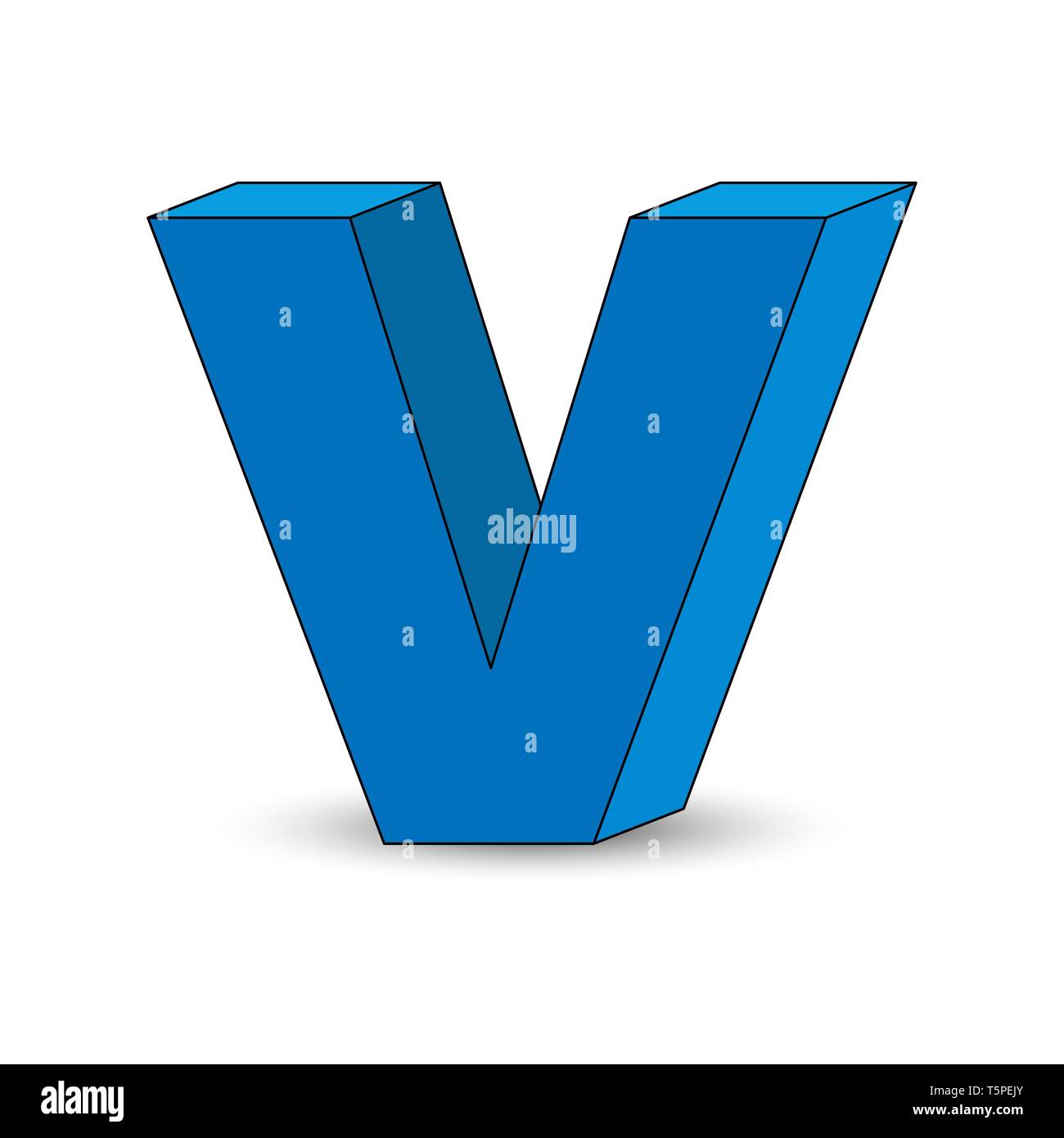 Dreidimensionales Bild des Briefes V. Die simulierten 3D-Volumen, einfaches Design Stock Vektor