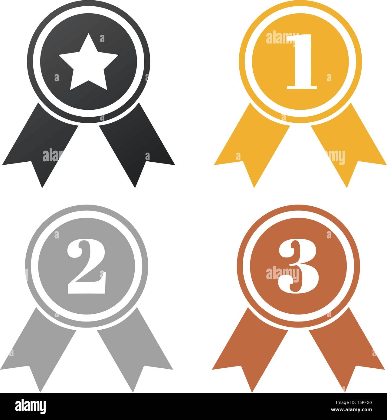 Gold, Silber und Bronze Gewinner Abzeichen. Award Ribbons. Ersten, zweiten, dritten Platz und Abzeichen mit Stern. Vector Illustration isoliert Stock Vektor